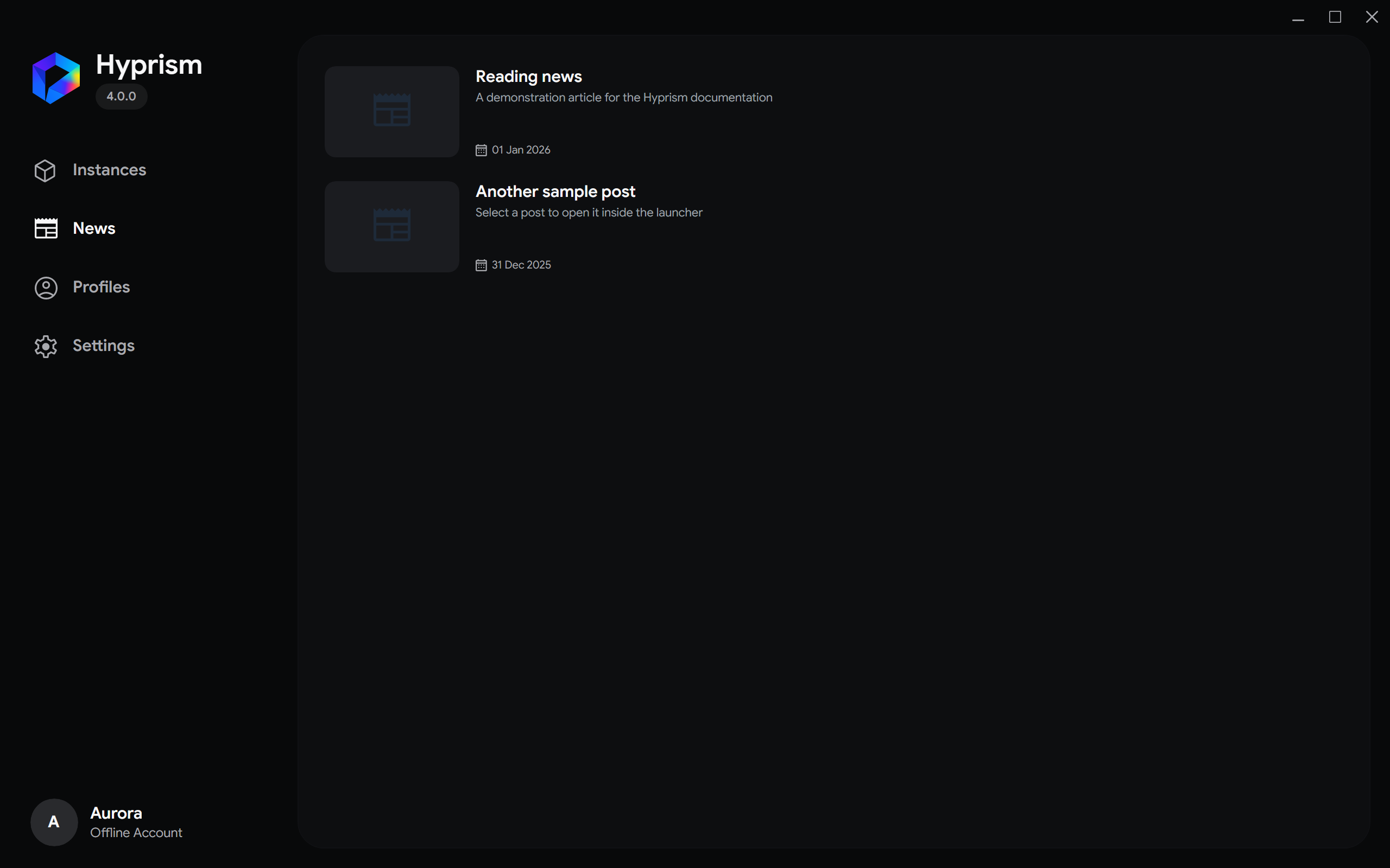 News feed with demonstration articles