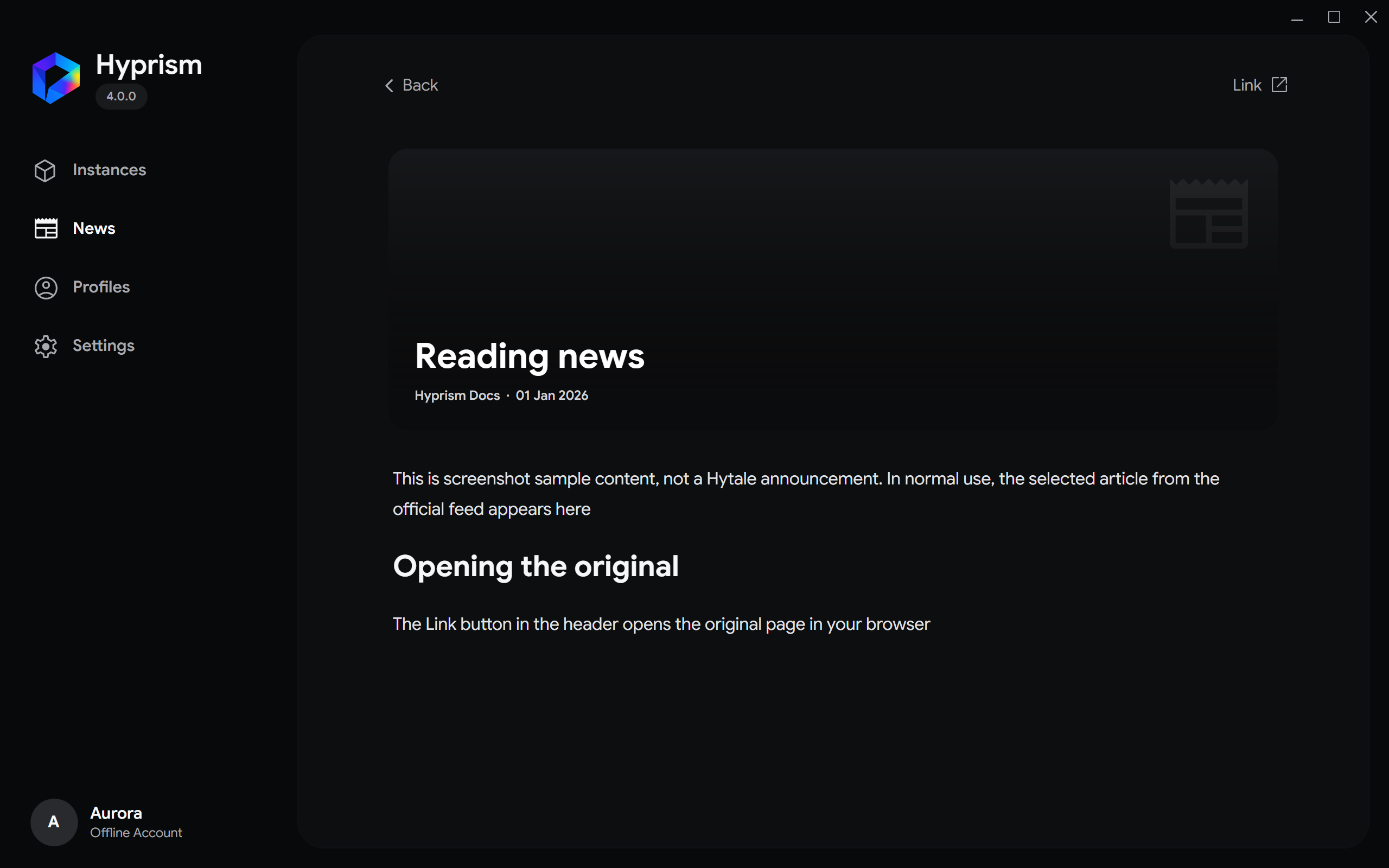 Demonstration article displayed in the built-in reader