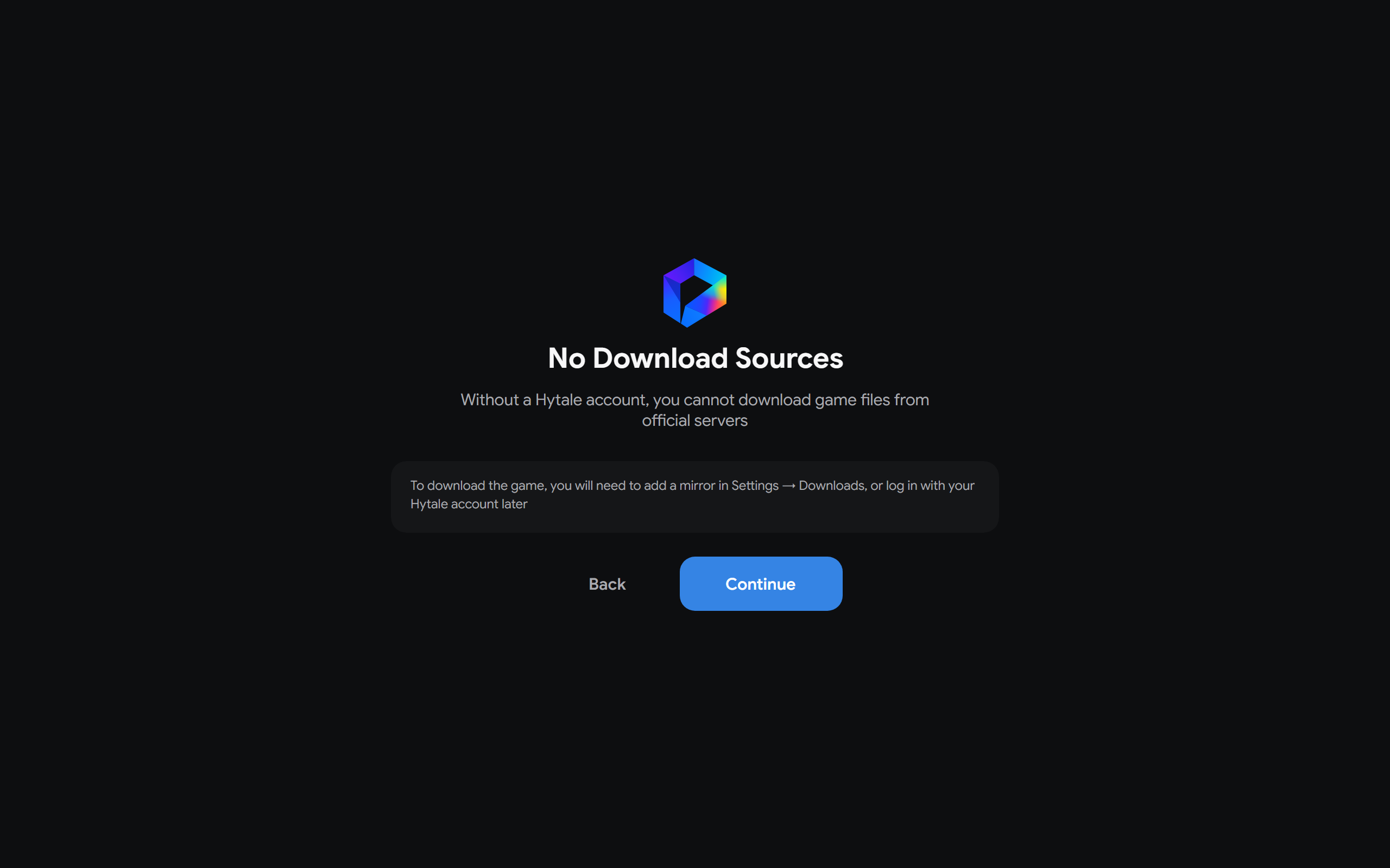 Warning that an offline profile has no download source