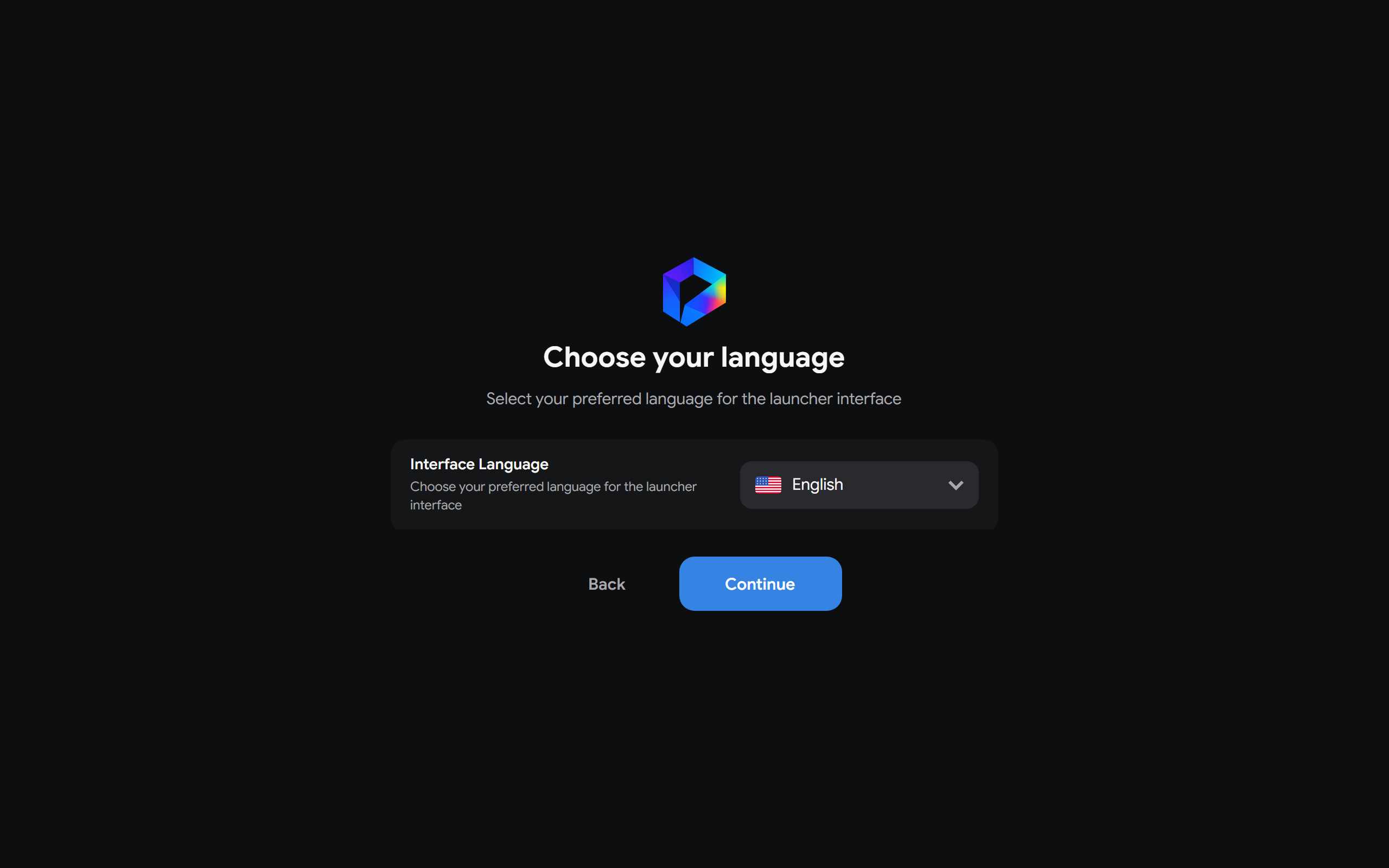 Language selection in the setup wizard