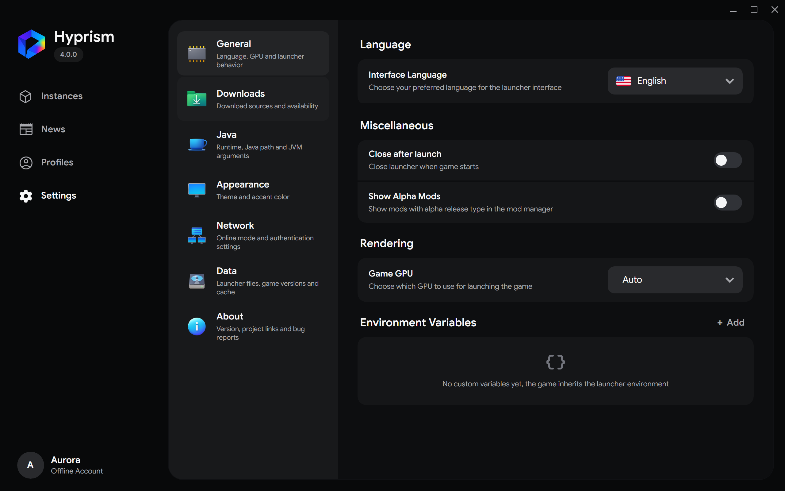 General launcher settings